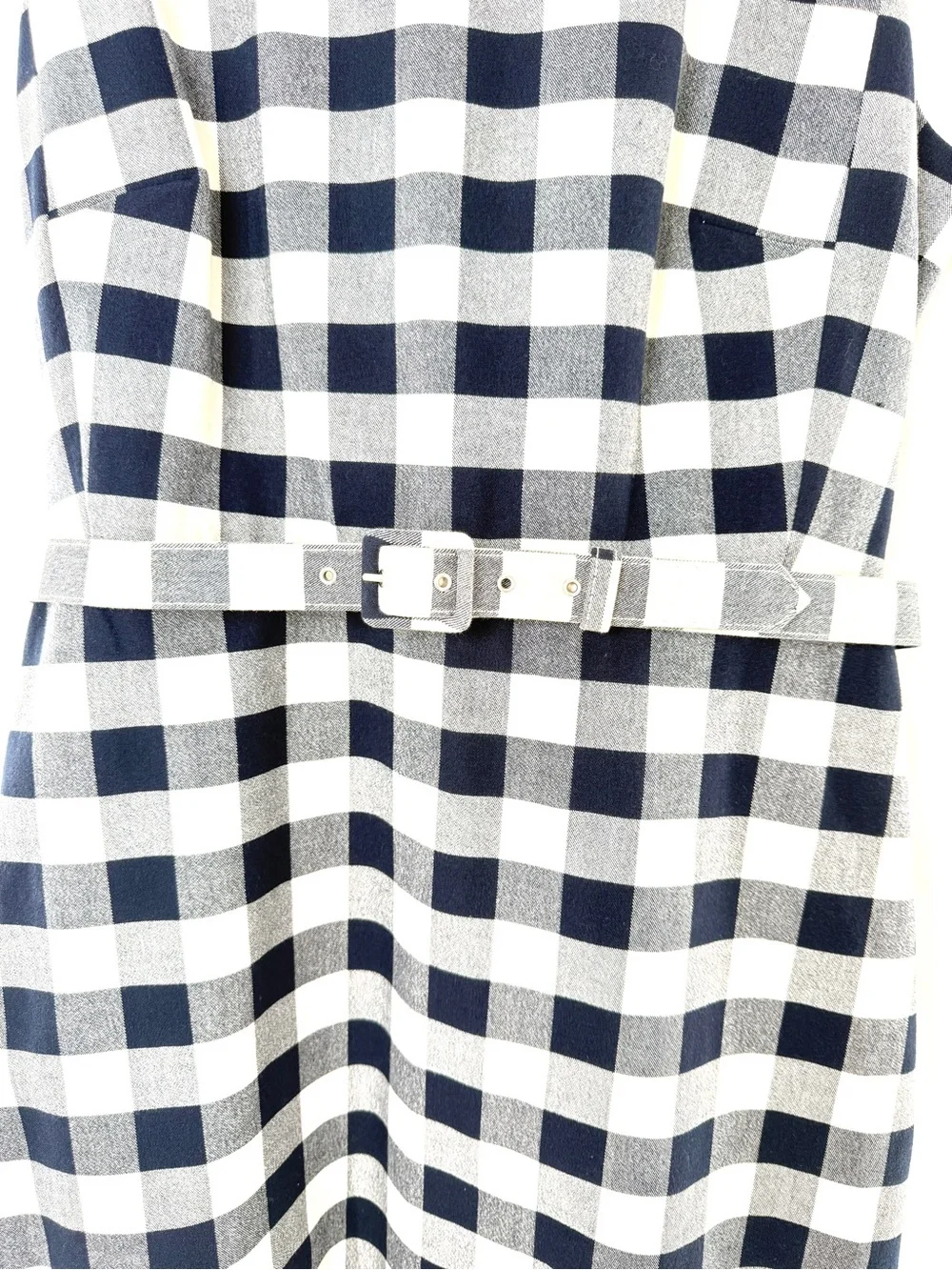 J. Crew Belted Gingham Sheath Dress in Bi-Stretch Cotton Navy and White Size 8